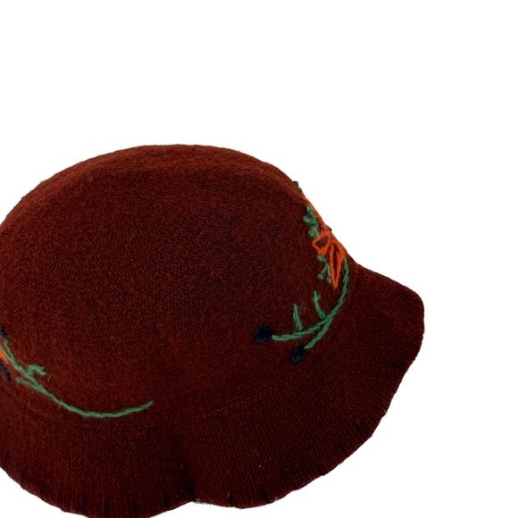 GAP Maroon Burgundy  Embroidered Floral Wool Blend Bucket Hat Y2K Vintage - Picture 3 of 9